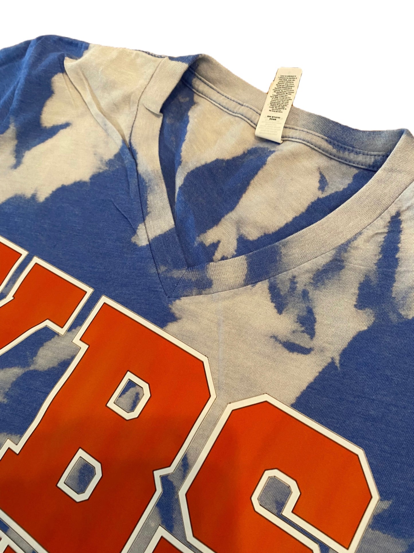 Ladies Royal Blue/Orange Bleached KBS V-Neck T-shirt